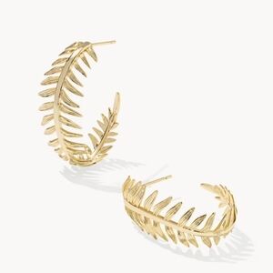 Kendra Scott Kayla Gold Fern Leaf Hoop Earrings NWT Botanical Flora Foliage NEW